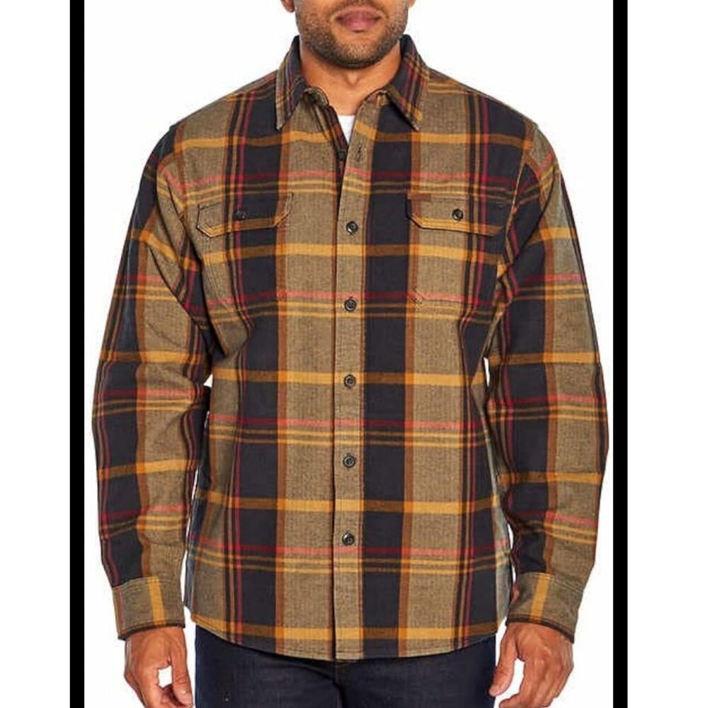 Orvis Big Bear Plaid Flannel Shirt Mens Size Medium Heavyweight Double Brushed